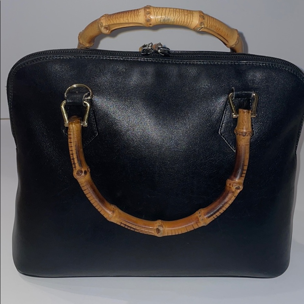 Gucci Black Leather Handbag with Bamboo handles